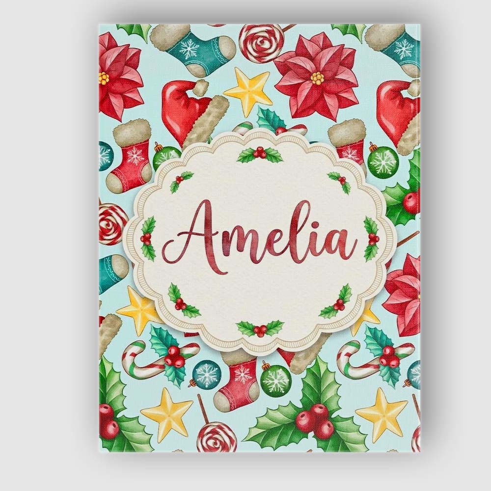 Personalised Name Cute Christmas Poinsettia Custom Bespoke Interior Contemporary Canvas Wall Art Print Decor Picture Ready to Hang