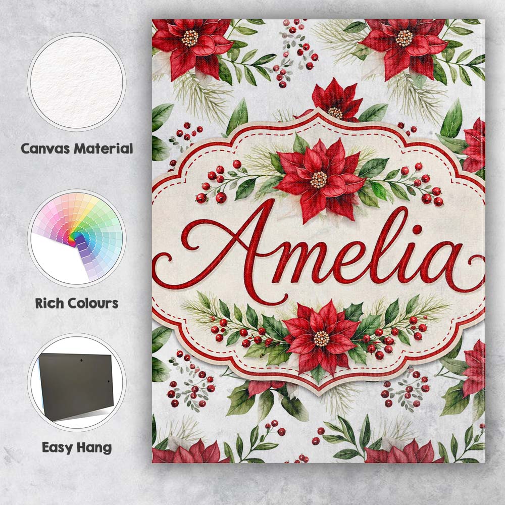 Personalised Name Elegant Poinsettia Flower Custom Bespoke Interior Contemporary Canvas Wall Art Print Decor Picture Ready to Hang
