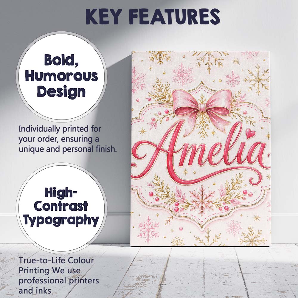 Personalised Name Elegant Gold Snowflake Custom Interior Decorative Contemporary Canvas Wall Art Print Decor Picture Ready to Hang