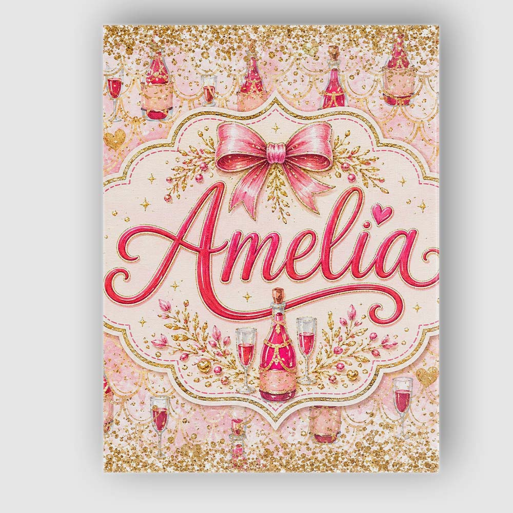 Personalised Name Luxury Champagne Bottle Custom Unique Gift Idea Elegant Feature Canvas Wall Art Print Decor Picture Ready to Hang