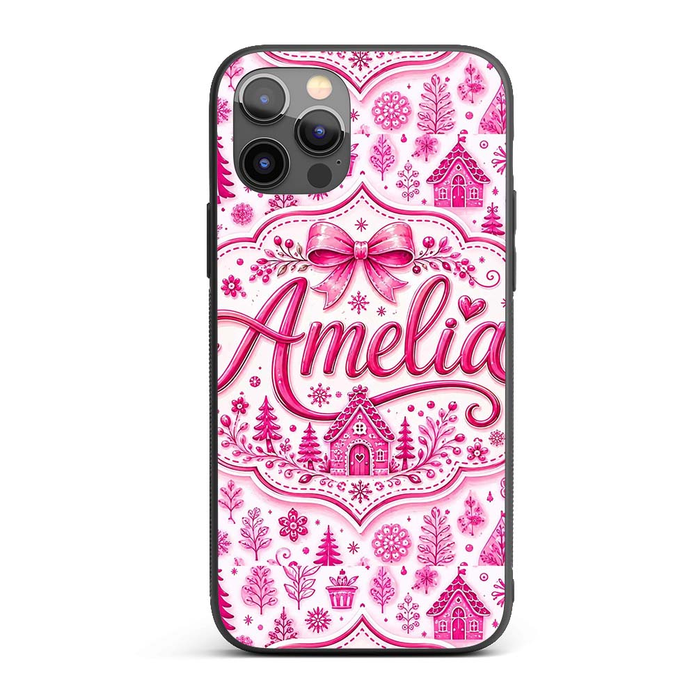 Cute Pink Christmas Icon Doodle Holiday Seamless Custom Name Protective Phone Case Mobile Cover Durable Everyday Smartphone Shock Resistant