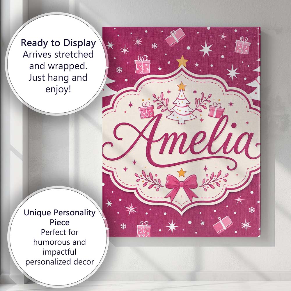 Personalised Name White Christmas Tree Custom Modern Room Accent Elegant Feature Canvas Wall Art Print Decor Picture Ready to Hang