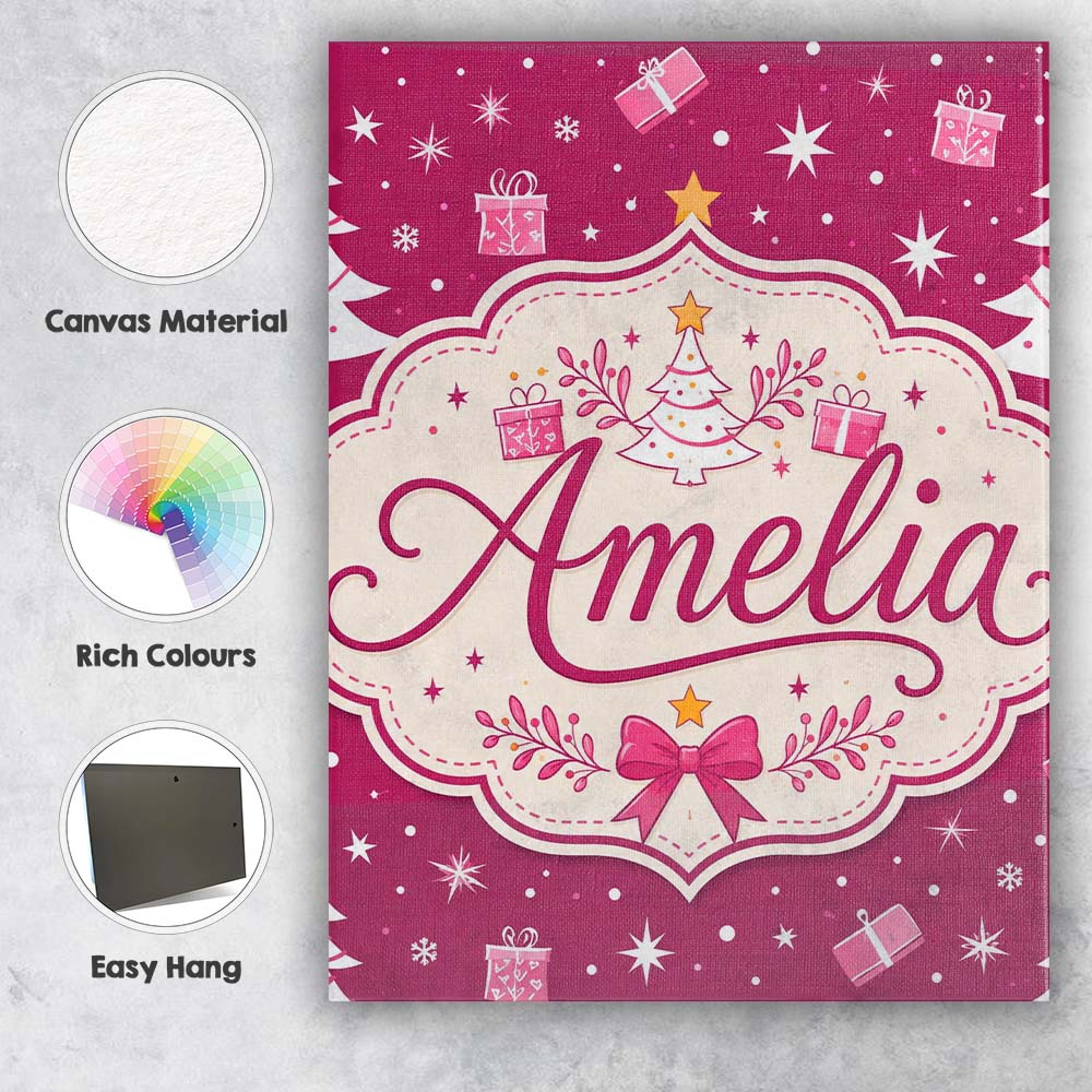 Personalised Name White Christmas Tree Custom Modern Room Accent Elegant Feature Canvas Wall Art Print Decor Picture Ready to Hang