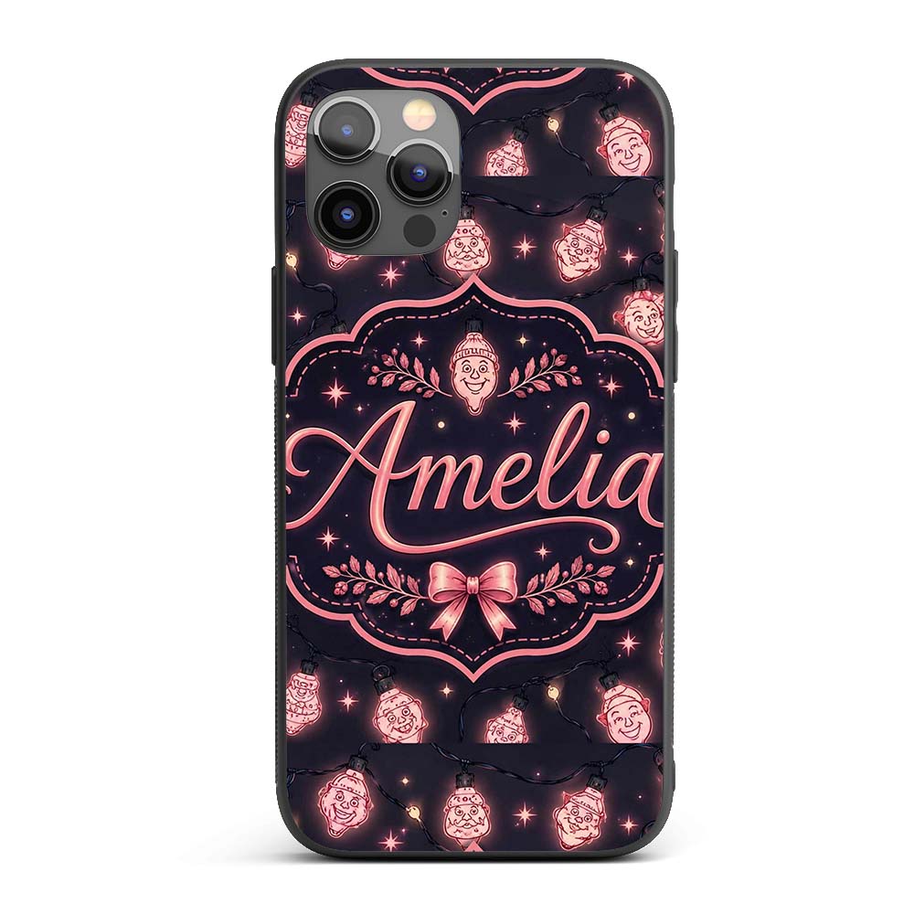 Cute Christmas String Lights Santa Printed Design Custom Name Protective Phone Case Mobile Cover Durable Everyday Smartphone Shock Resistant