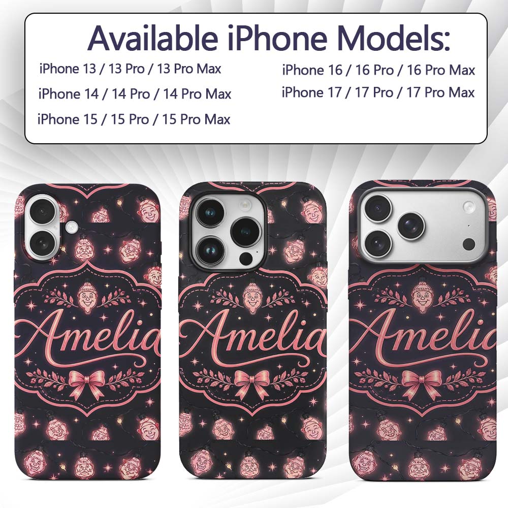 Cute Christmas String Lights Santa Printed Design Custom Name Protective Phone Case Mobile Cover Durable Everyday Smartphone Shock Resistant