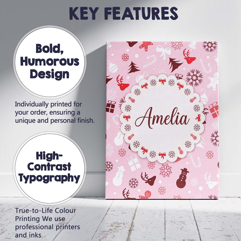 Personalised Name Cute Christmas Snowman Custom Unique Gift Idea Elegant Feature Canvas Wall Art Print Decor Picture Ready to Hang