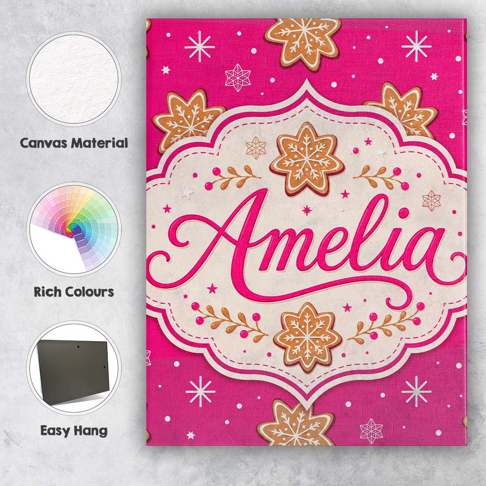 Personalised Name Festive Gingerbread Custom Modern Room Accent Creative Decorator Style Canvas Wall Art Print Decor Picture Ready to Hang