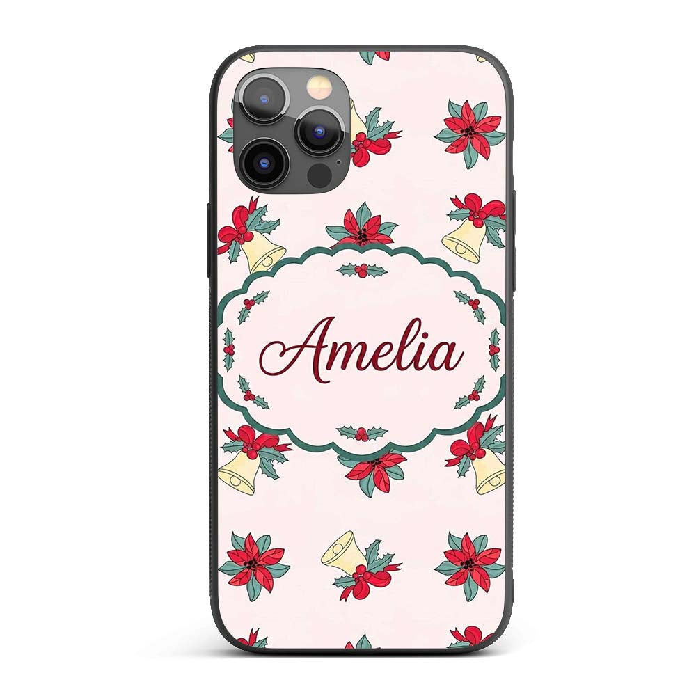Poinsettia Flower Christmas Bell Holly Seamless Custom Name Protective Phone Case Mobile Cover Durable Everyday Smartphone Shock Resistant