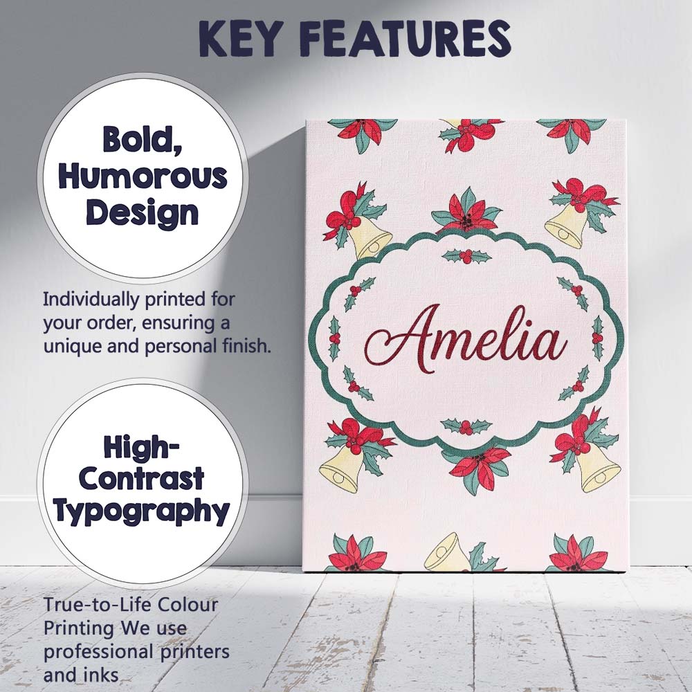Personalised Name Poinsettia Flower Christmas Custom Unique Gift Idea Modern Room Accent Canvas Wall Art Print Decor Picture Ready to Hang