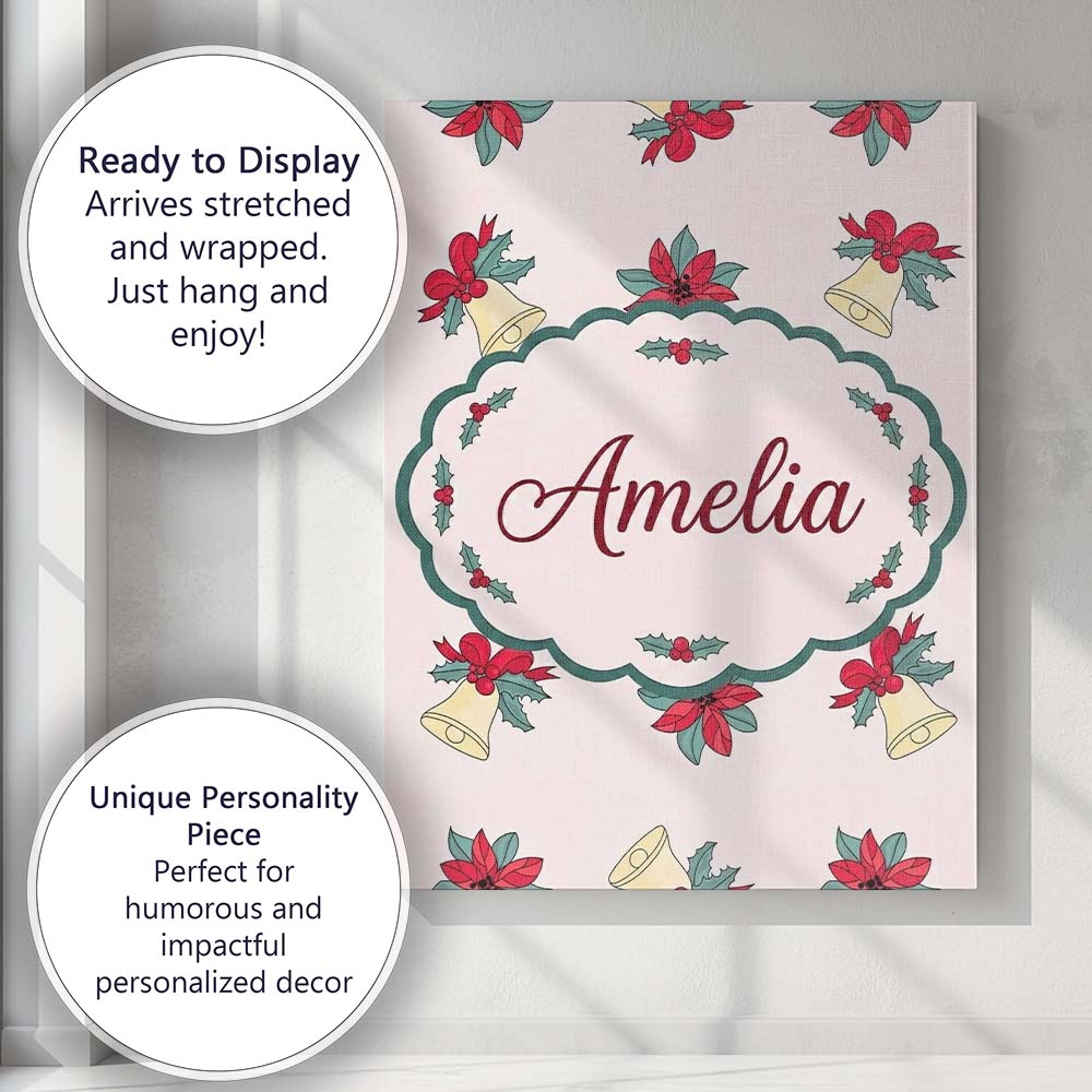 Personalised Name Poinsettia Flower Christmas Custom Unique Gift Idea Modern Room Accent Canvas Wall Art Print Decor Picture Ready to Hang