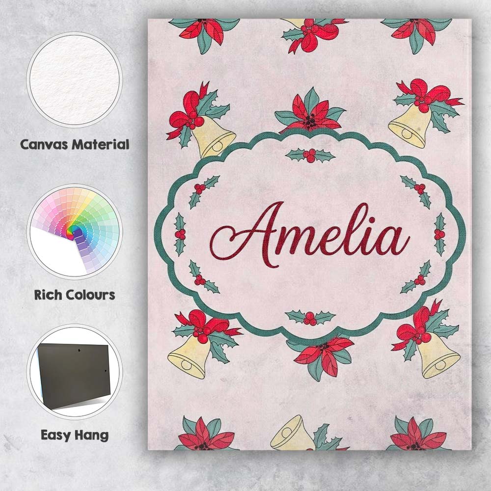Personalised Name Poinsettia Flower Christmas Custom Unique Gift Idea Modern Room Accent Canvas Wall Art Print Decor Picture Ready to Hang