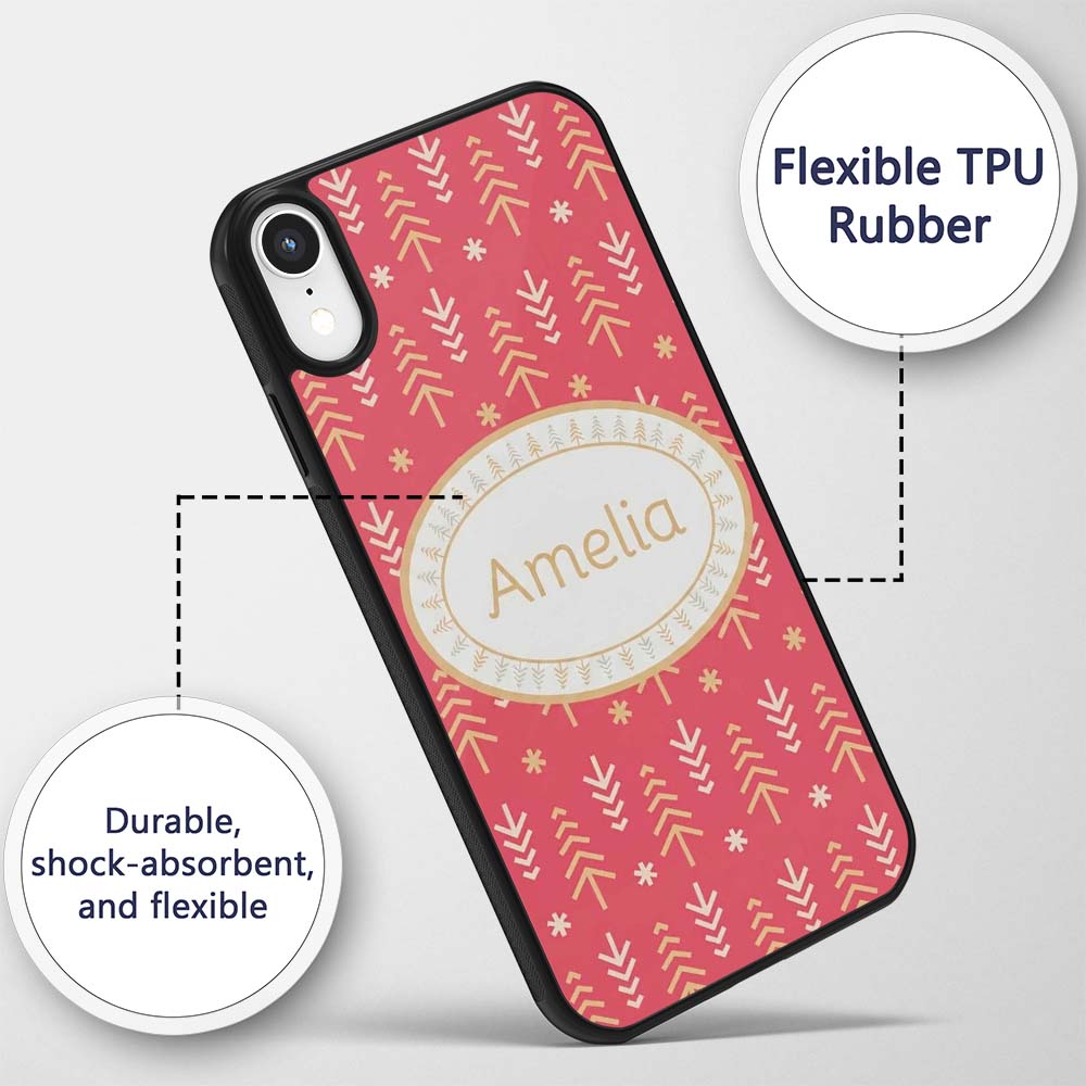 Minimalist Christmas Tree Arrow Pattern Red Gold Custom Name Protective Phone Case Mobile Cover Durable Everyday Smartphone Shock Resistant