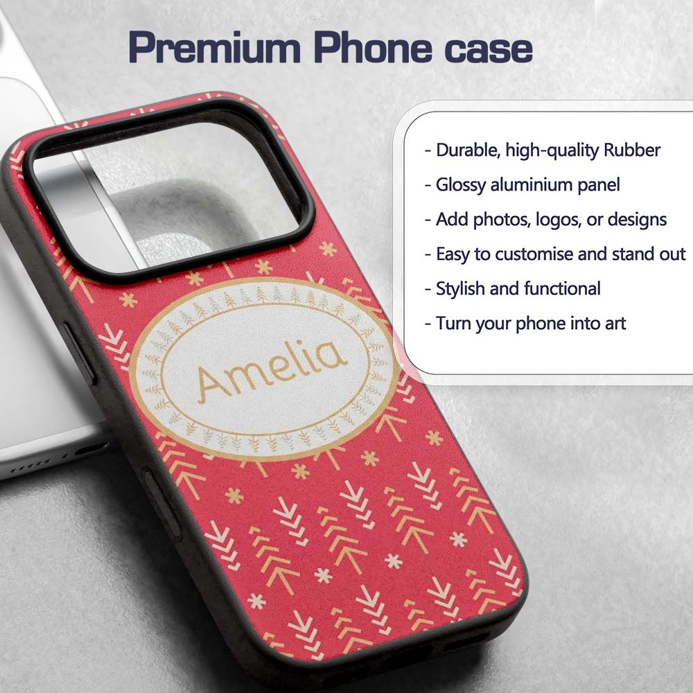 Minimalist Christmas Tree Arrow Pattern Red Gold Custom Name Protective Phone Case Mobile Cover Durable Everyday Smartphone Shock Resistant