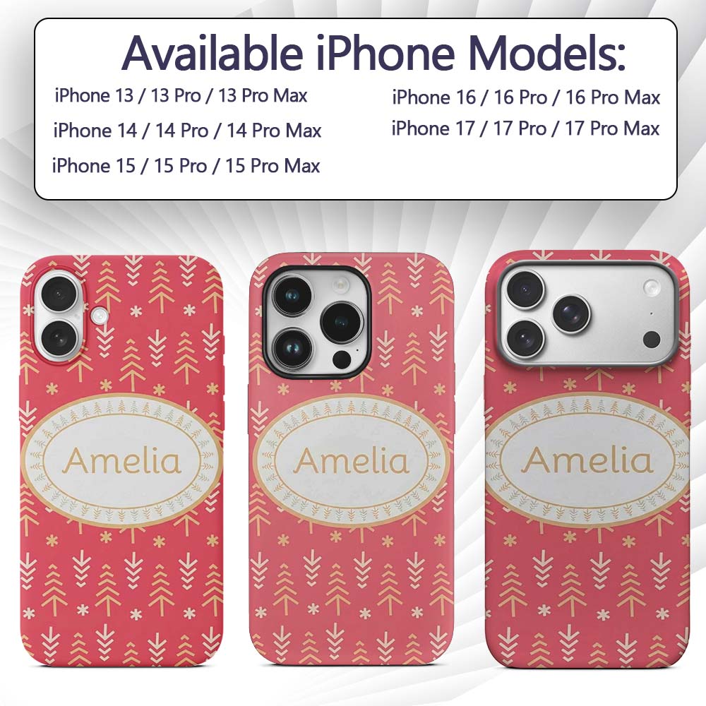 Minimalist Christmas Tree Arrow Pattern Red Gold Custom Name Protective Phone Case Mobile Cover Durable Everyday Smartphone Shock Resistant
