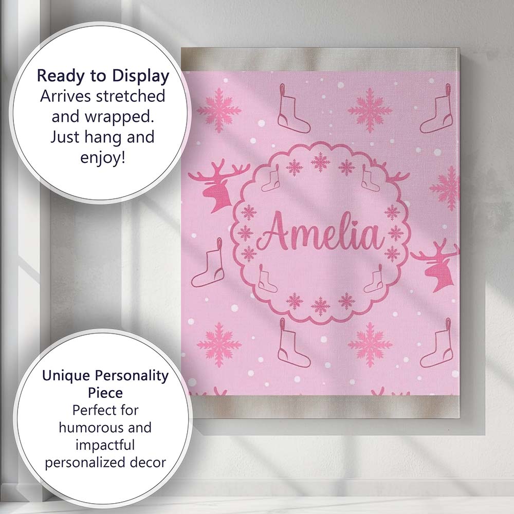 Personalised Name Cute Reindeer Snowflake Custom Unique Gift Idea Elegant Feature Canvas Wall Art Print Decor Picture Ready to Hang