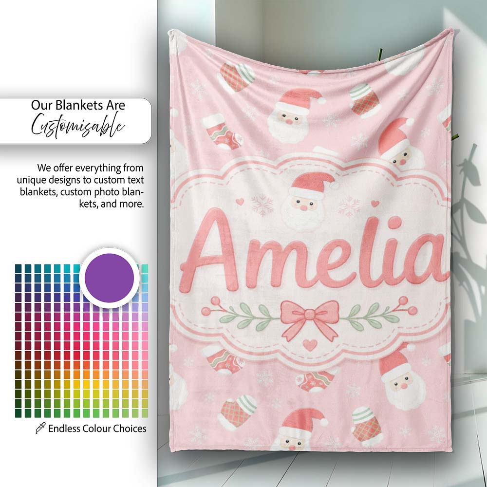 Cute Santa Claus Mittens Socks Christmas Seamless Pattern Lovely Personalised Custom Name Super Soft Fleece Blanket Bed Sofa Throw