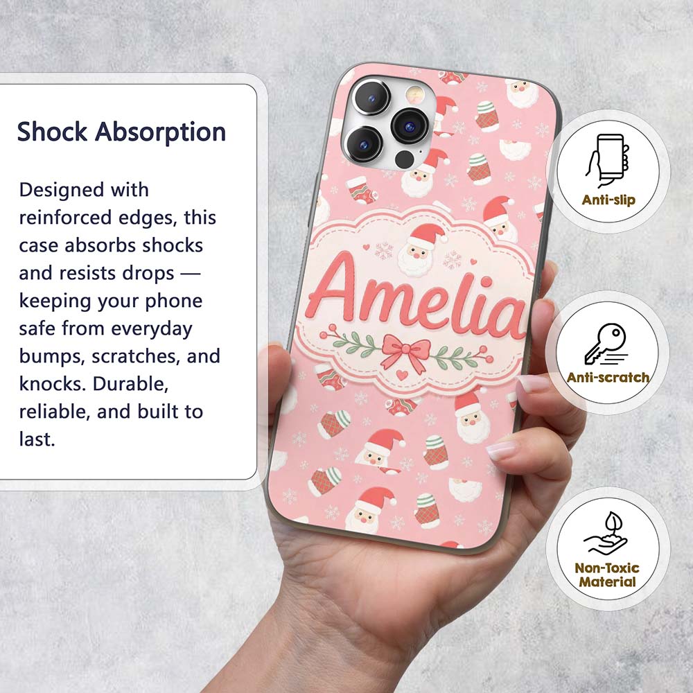 Cute Santa Claus Mittens Socks Christmas Seamless Custom Name Protective Phone Case Mobile Cover Durable Everyday Smartphone Shock Resistant