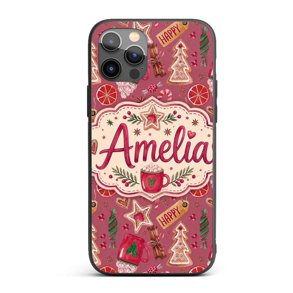 Watercolor Christmas Sweets Candy Cookie Festive Custom Name Protective Phone Case Mobile Cover Durable Everyday Smartphone Shock Resistant