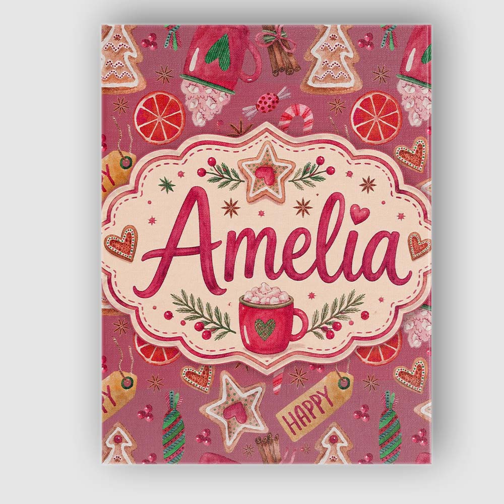 Personalised Name Watercolor Christmas Custom Modern Room Accent Elegant Feature Canvas Wall Art Print Decor Picture Ready to Hang