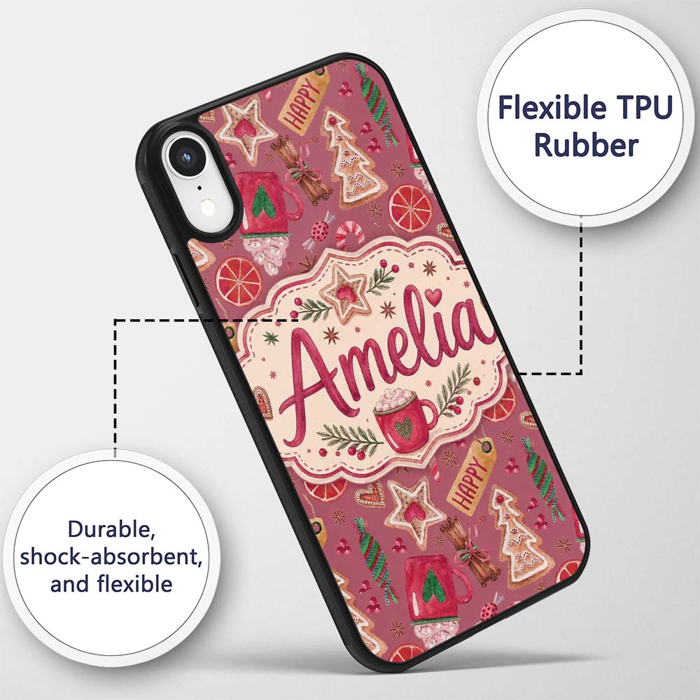 Watercolor Christmas Sweets Candy Cookie Festive Custom Name Protective Phone Case Mobile Cover Durable Everyday Smartphone Shock Resistant