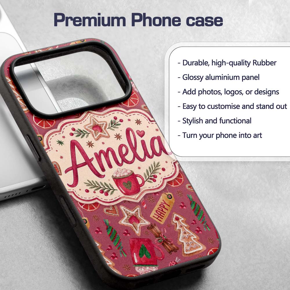 Watercolor Christmas Sweets Candy Cookie Festive Custom Name Protective Phone Case Mobile Cover Durable Everyday Smartphone Shock Resistant