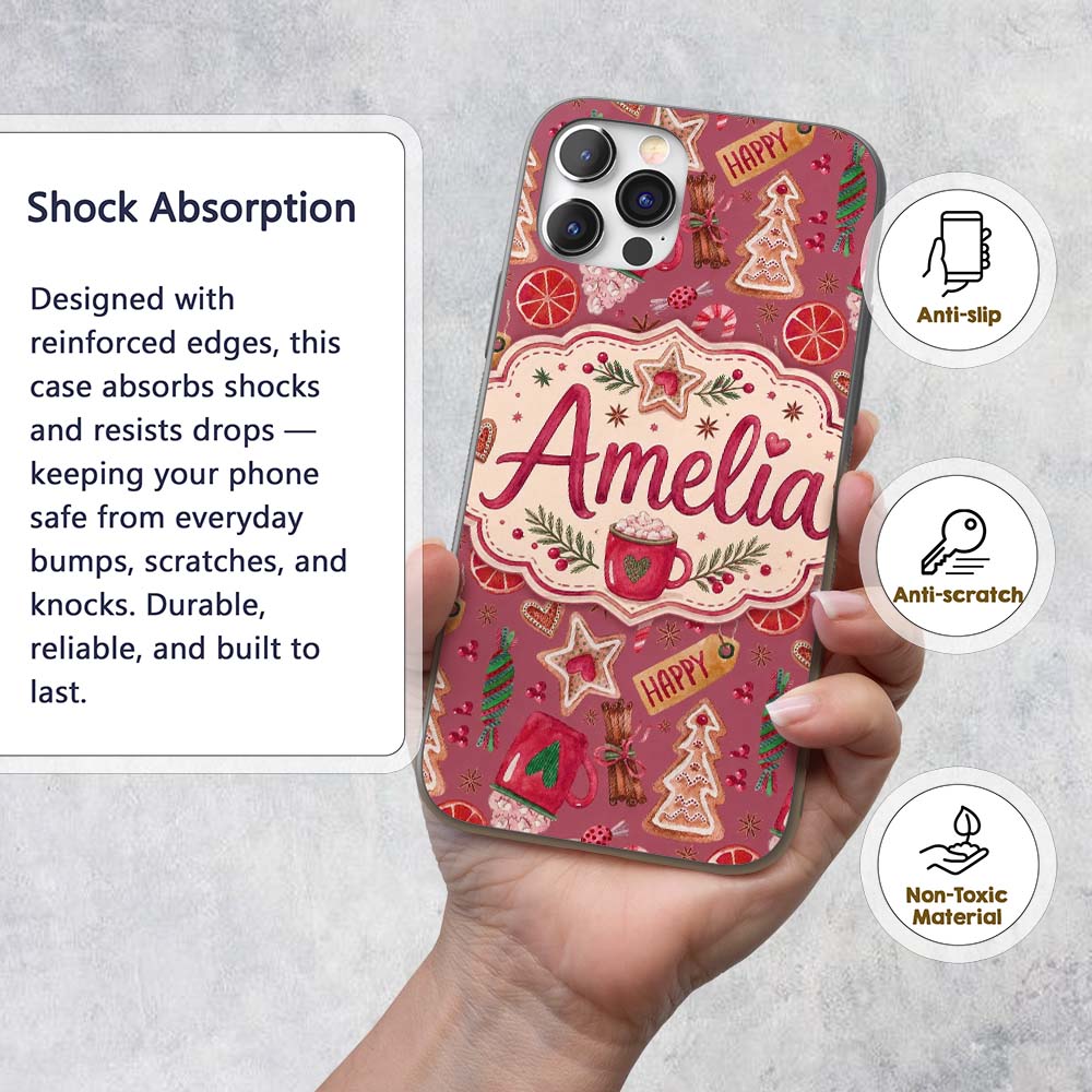 Watercolor Christmas Sweets Candy Cookie Festive Custom Name Protective Phone Case Mobile Cover Durable Everyday Smartphone Shock Resistant