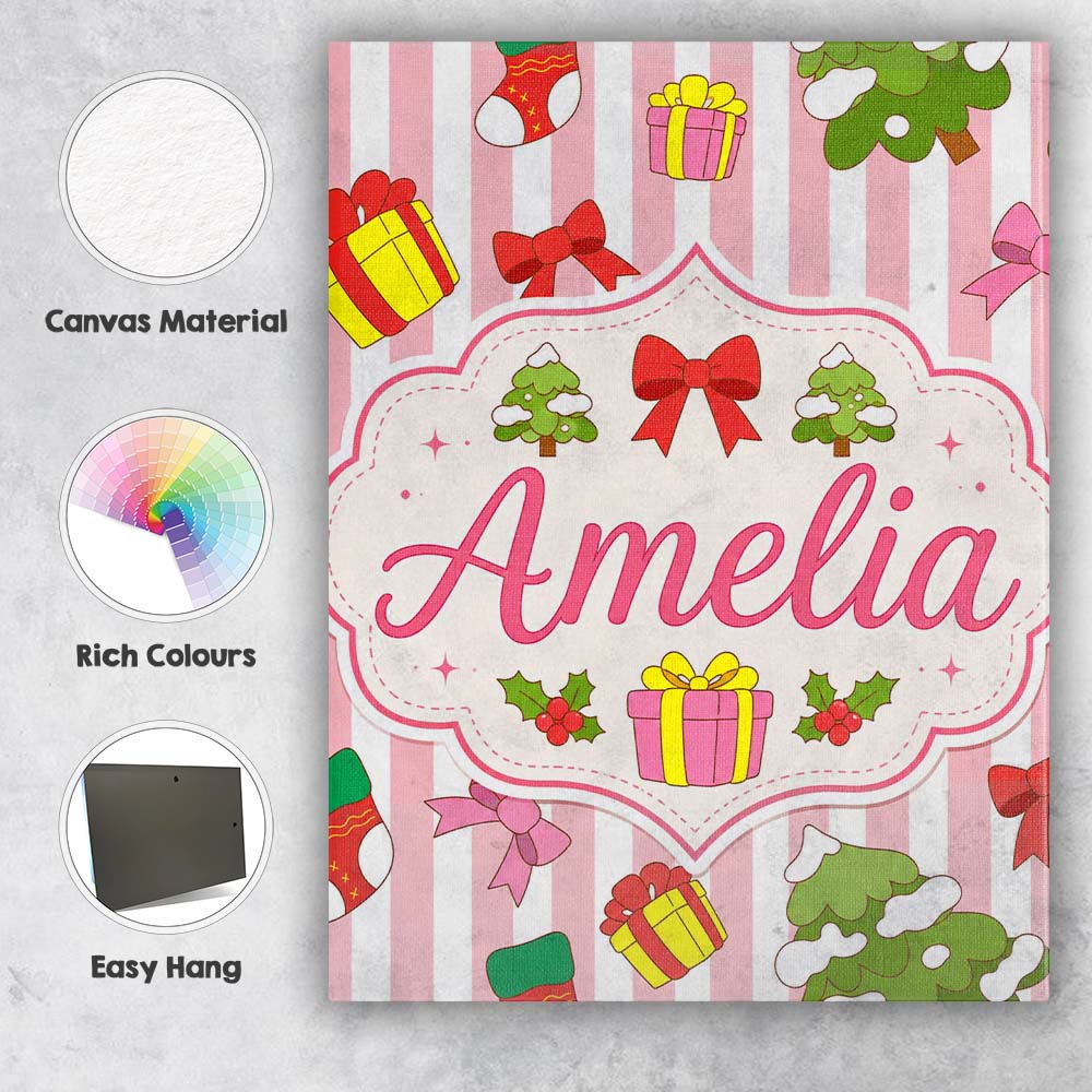 Personalised Name Cute Christmas Tree Custom Unique Gift Idea Modern Room Accent Canvas Wall Art Print Decor Picture Ready to Hang
