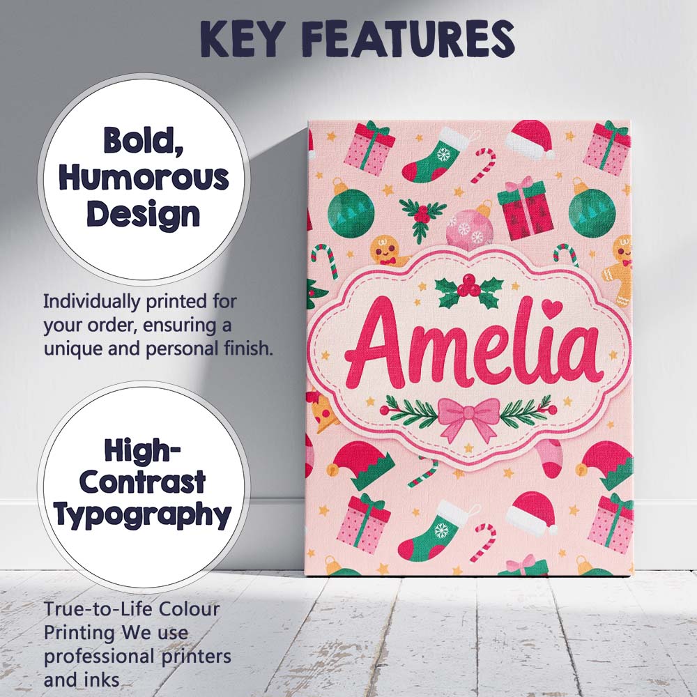 Personalised Name Cute Gingerbread Candy Custom Unique Gift Idea Elegant Feature Canvas Wall Art Print Decor Picture Ready to Hang