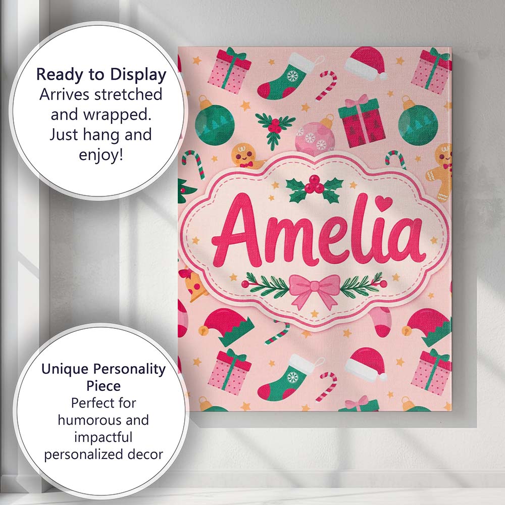 Personalised Name Cute Gingerbread Candy Custom Unique Gift Idea Elegant Feature Canvas Wall Art Print Decor Picture Ready to Hang