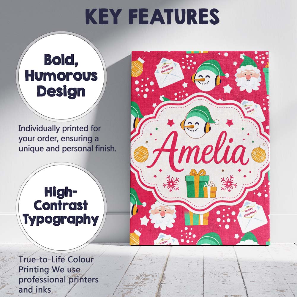 Personalised Name Cute Santa Snowman Custom Contemporary Display Elegant Feature Canvas Wall Art Print Decor Picture Ready to Hang