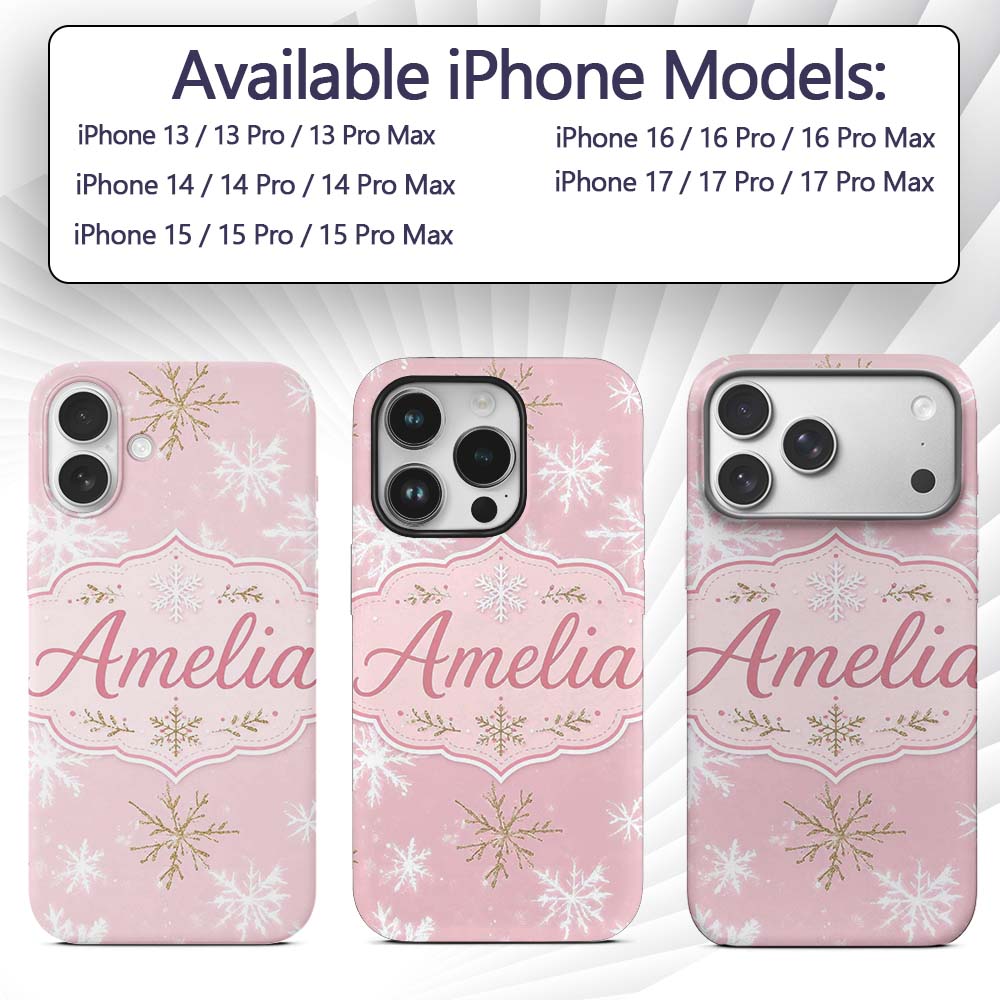 Soft White Snowflake Pink Background Seamless Custom Name Protective Phone Case Mobile Cover Durable Everyday Smartphone Shock Resistant