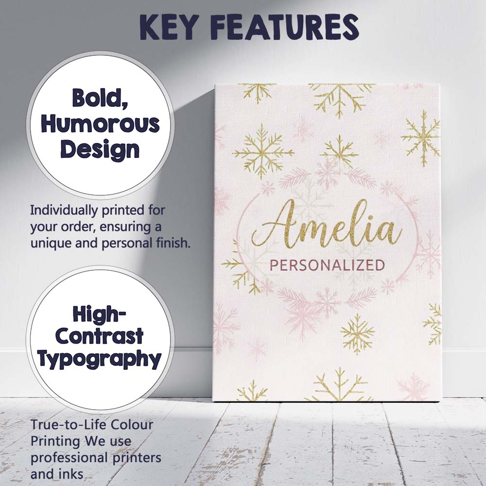 Personalised Name Elegant Gold Snowflake Custom Interior Decorative Contemporary Canvas Wall Art Print Decor Picture Ready to Hang
