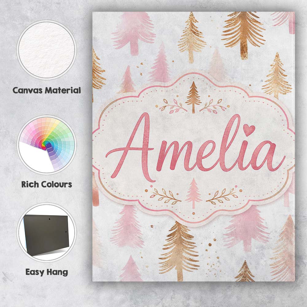 Personalised Name Elegant Gold Pink Christmas Custom Unique Gift Idea Modern Room Accent Canvas Wall Art Print Decor Picture Ready to Hang
