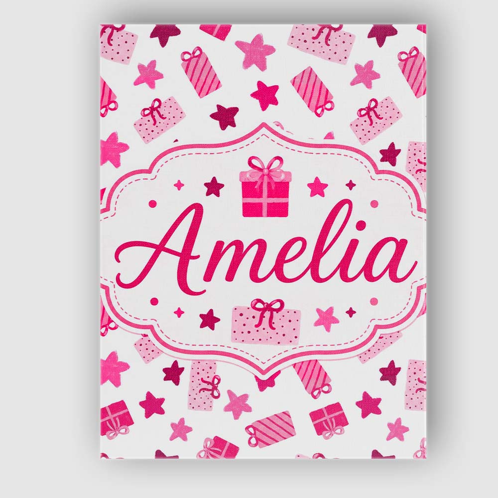 Personalised Name Cute Pink Gift Box Star Custom Bespoke Decorative Contemporary Canvas Wall Art Print Decor Picture Ready to Hang