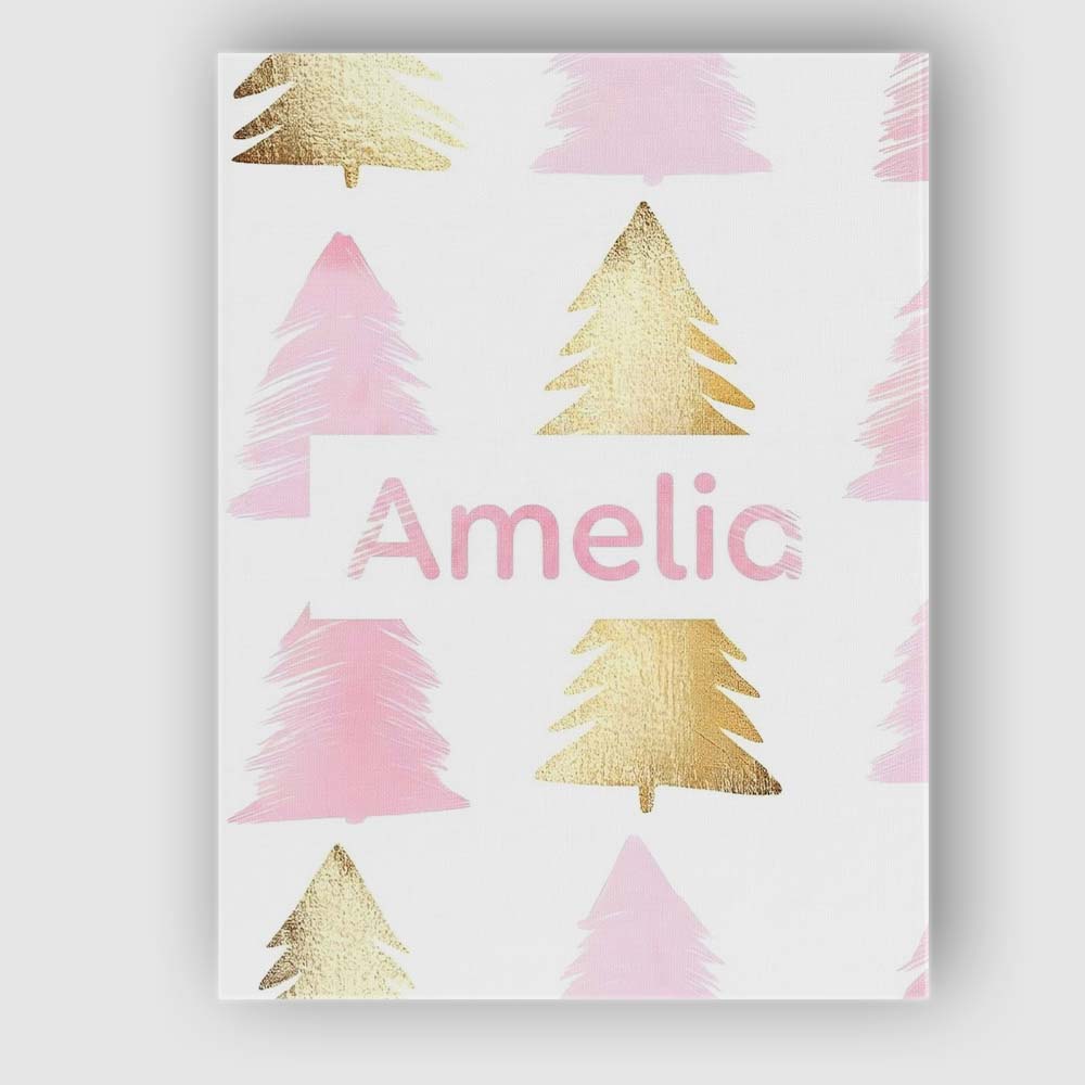 Personalised Name Minimal Gold Pink Christmas Custom Unique Gift Idea Modern Room Accent Canvas Wall Art Print Decor Picture Ready to Hang
