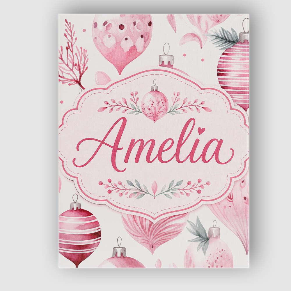 Personalised Name Elegant Pink Christmas Custom Interior Decorative Contemporary Canvas Wall Art Print Decor Picture Ready to Hang