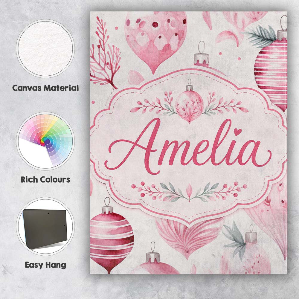 Personalised Name Elegant Pink Christmas Custom Interior Decorative Contemporary Canvas Wall Art Print Decor Picture Ready to Hang