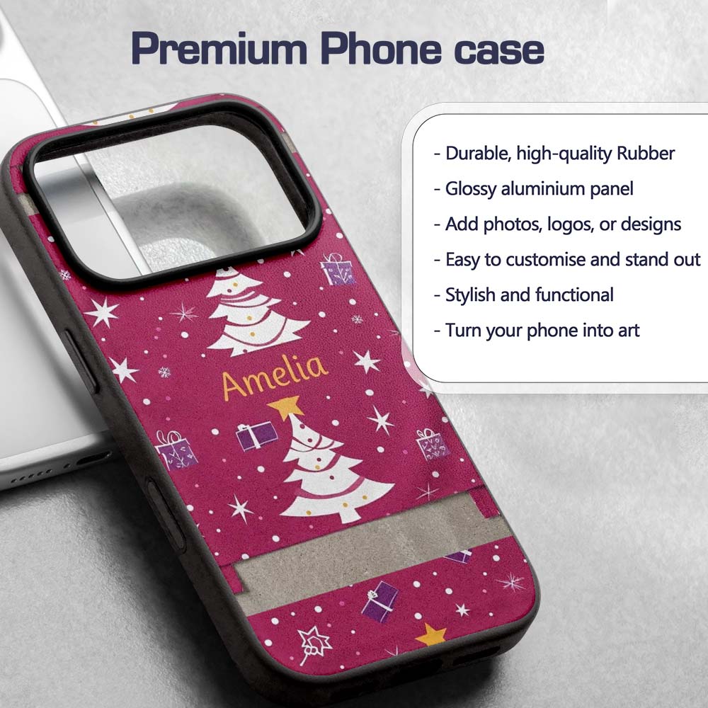 White Christmas Tree Star Gift Festive Seamless Custom Name Protective Phone Case Mobile Cover Durable Everyday Smartphone Shock Resistant