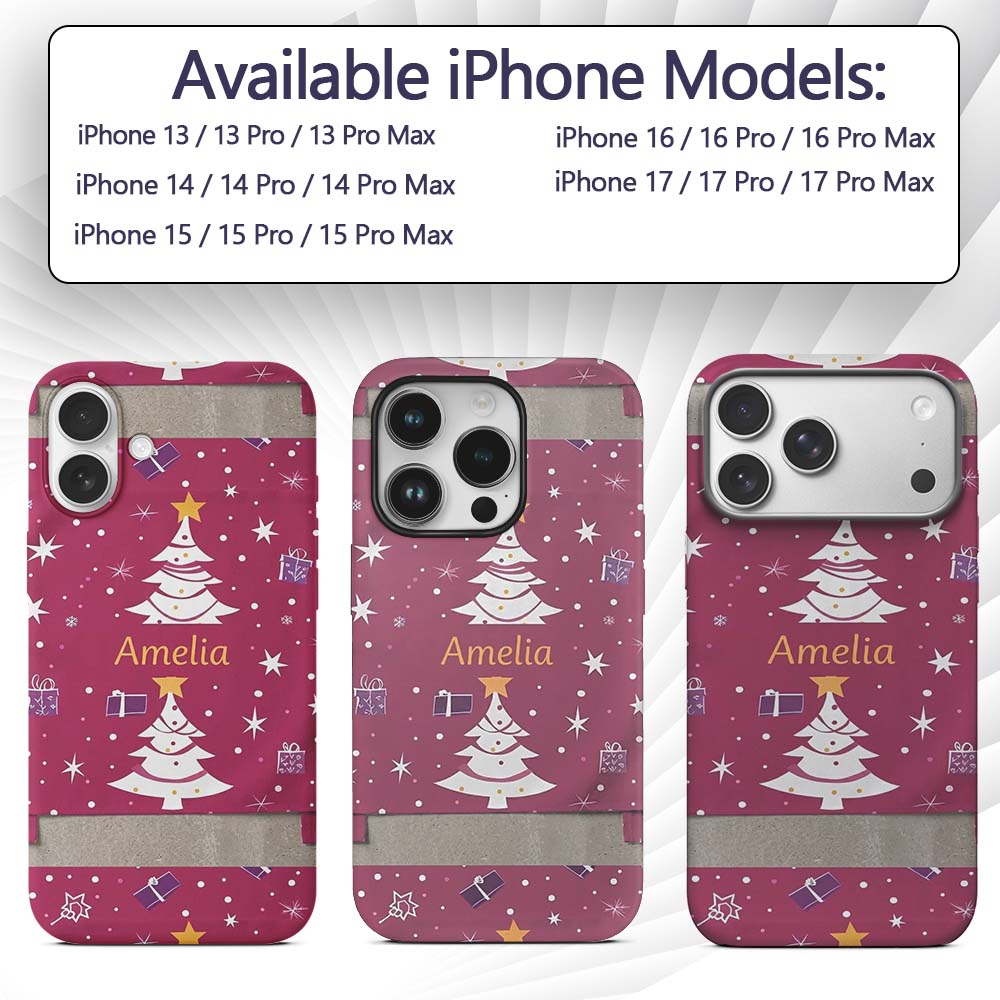 White Christmas Tree Star Gift Festive Seamless Custom Name Protective Phone Case Mobile Cover Durable Everyday Smartphone Shock Resistant