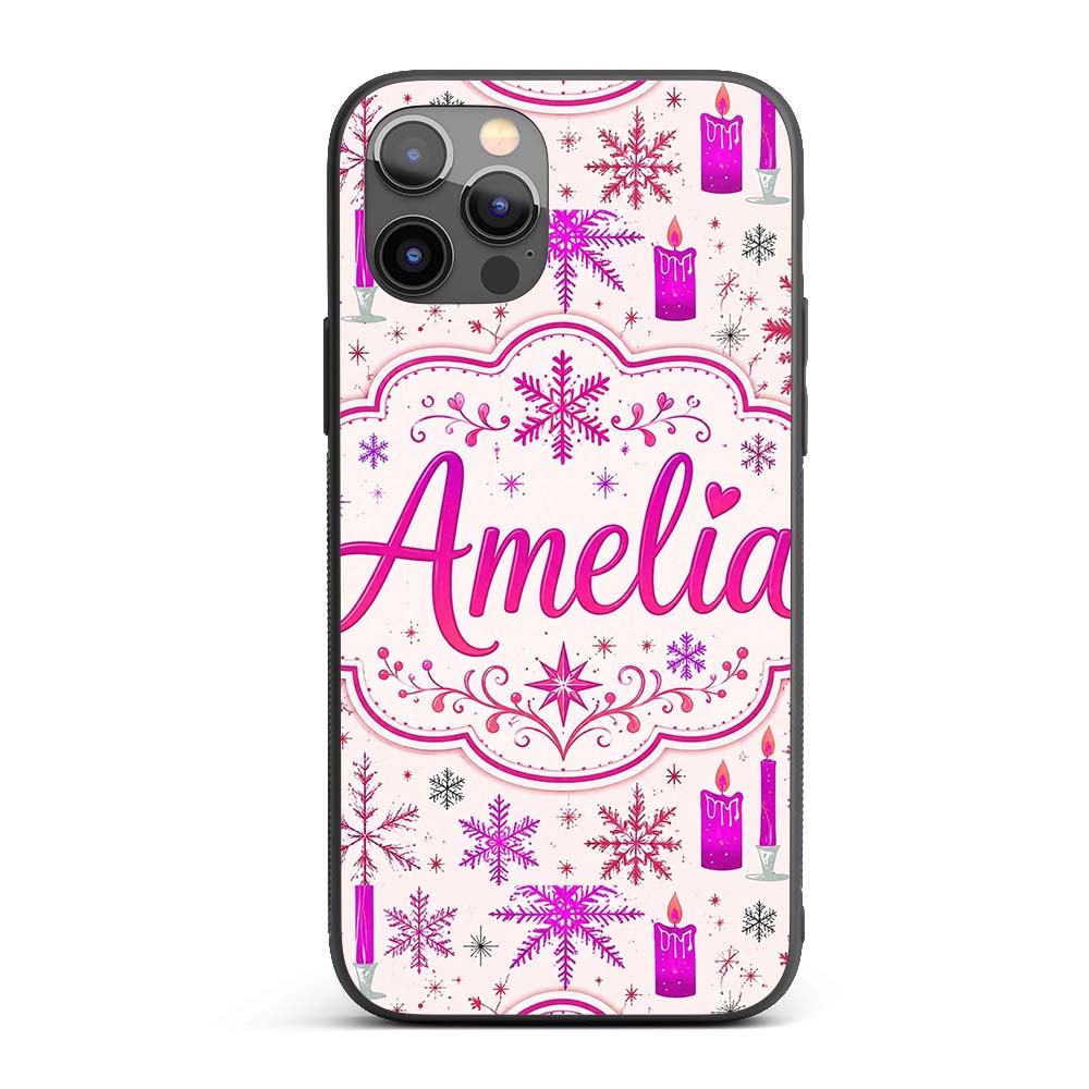 Pink Candle Snowflake Winter Festive Seamless Custom Name Protective Phone Case Mobile Cover Durable Everyday Smartphone Shock Resistant