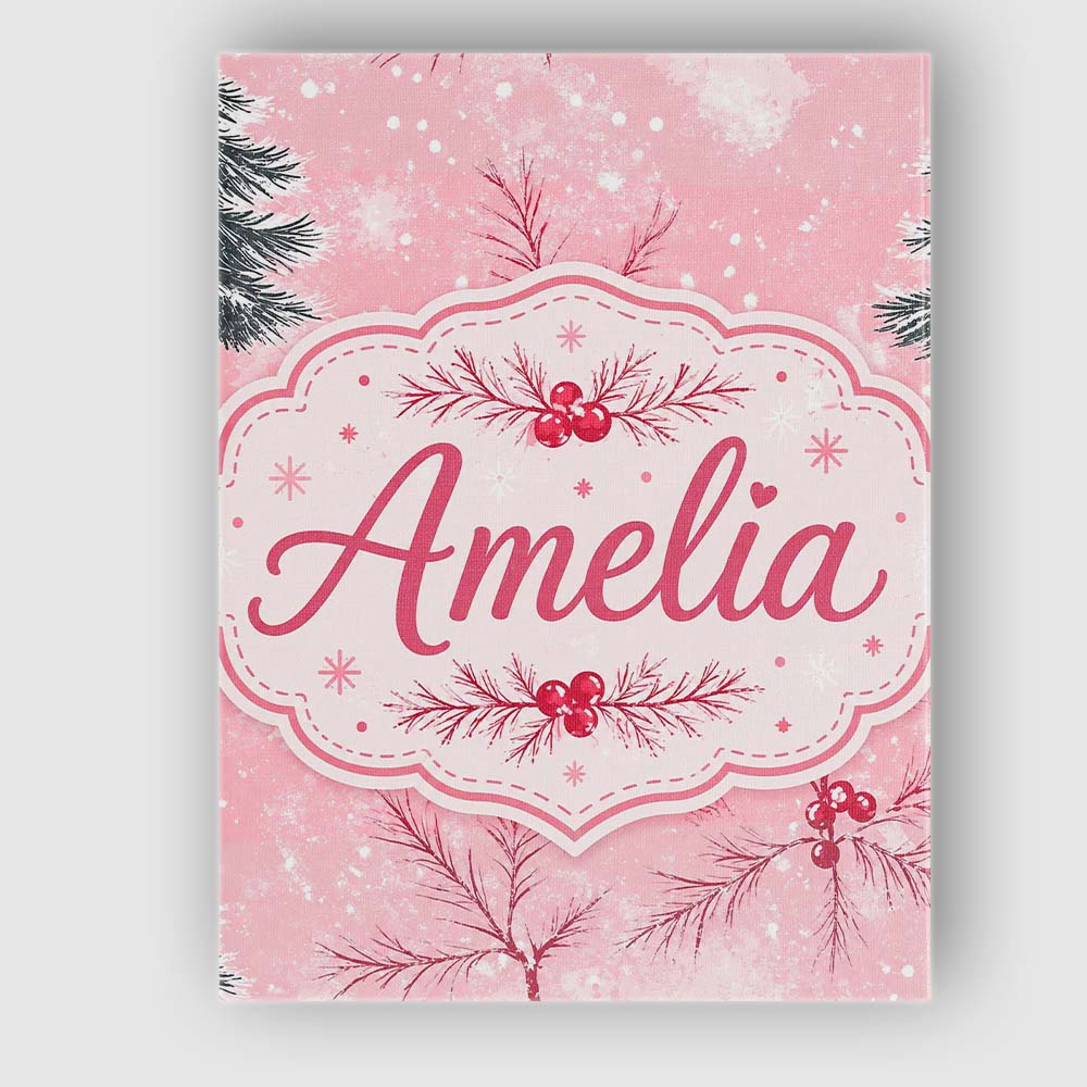 Personalised Name Winter Berry Pine Branch Custom Unique Gift Idea Elegant Feature Canvas Wall Art Print Decor Picture Ready to Hang
