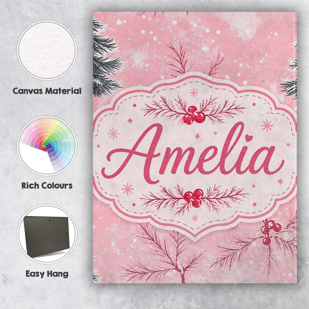 Personalised Name Winter Berry Pine Branch Custom Unique Gift Idea Elegant Feature Canvas Wall Art Print Decor Picture Ready to Hang