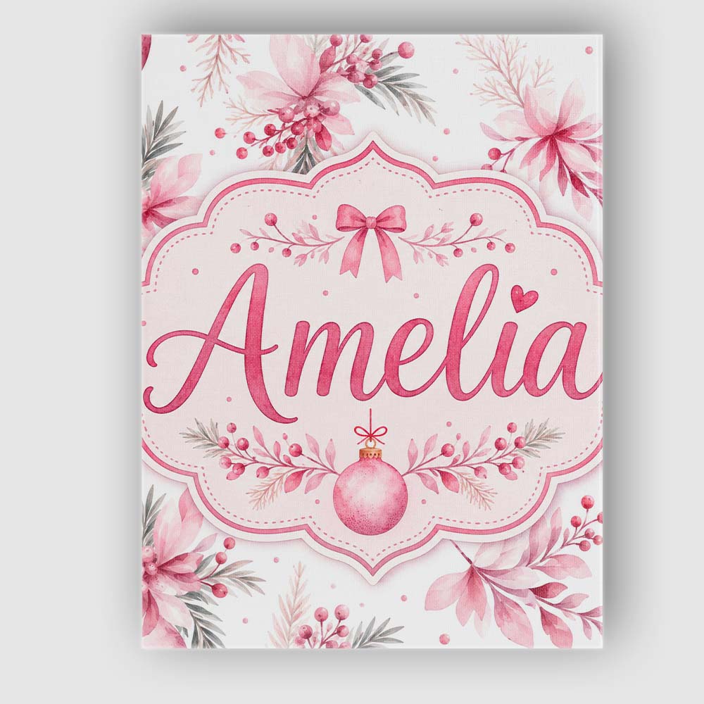 Personalised Name Elegant Pink Floral Custom Modern Room Accent Creative Decorator Style Canvas Wall Art Print Decor Picture Ready to Hang