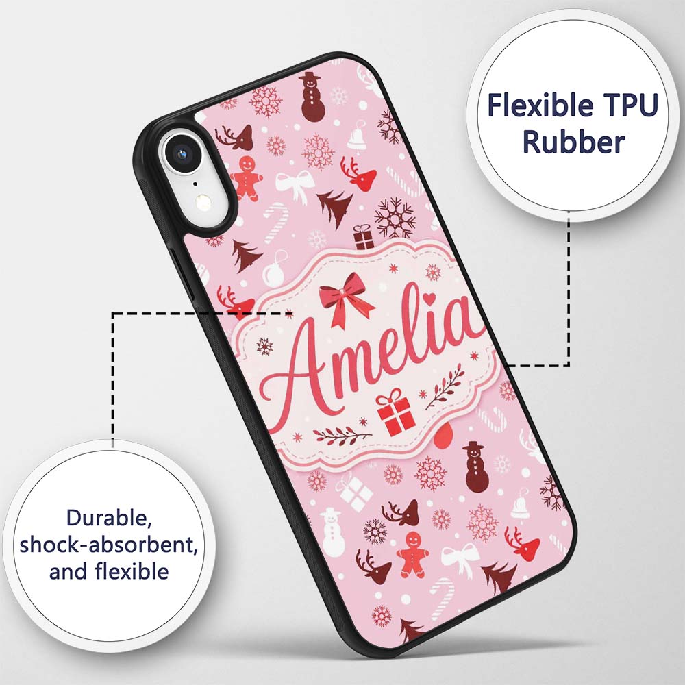 Cute Christmas Snowman Reindeer Gift Seamless Custom Name Protective Phone Case Mobile Cover Durable Everyday Smartphone Shock Resistant