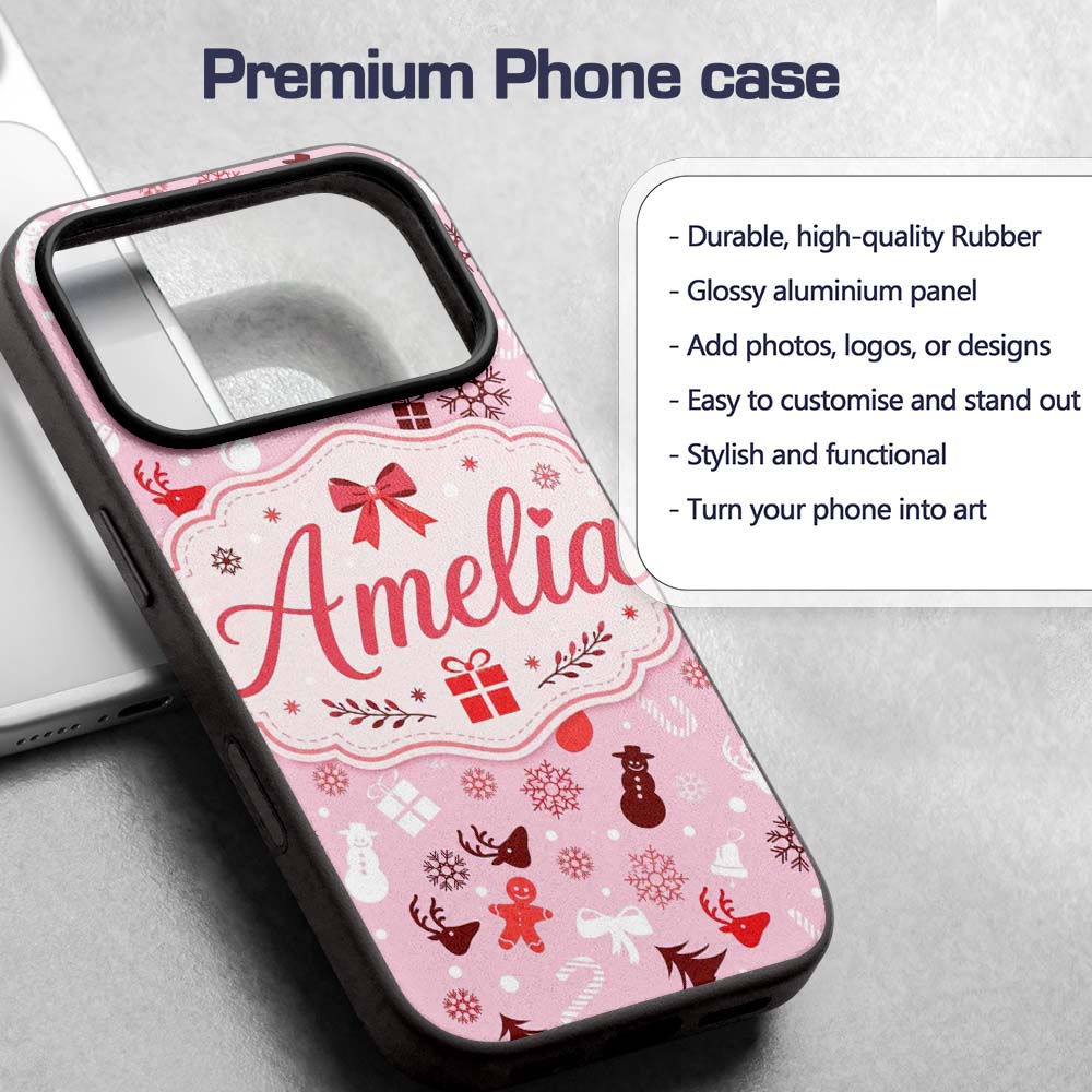Cute Christmas Snowman Reindeer Gift Seamless Custom Name Protective Phone Case Mobile Cover Durable Everyday Smartphone Shock Resistant