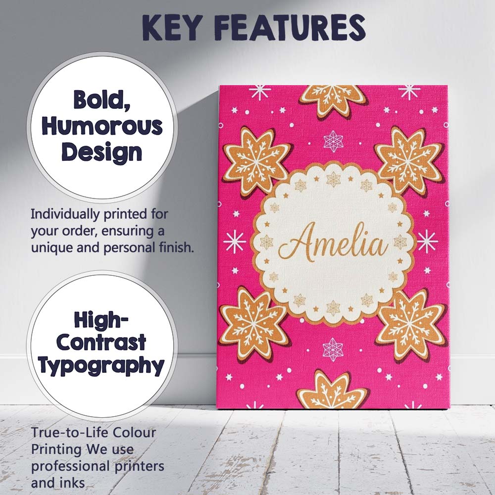 Personalised Name Gingerbread Snowflake Custom Modern Room Accent Elegant Feature Canvas Wall Art Print Decor Picture Ready to Hang