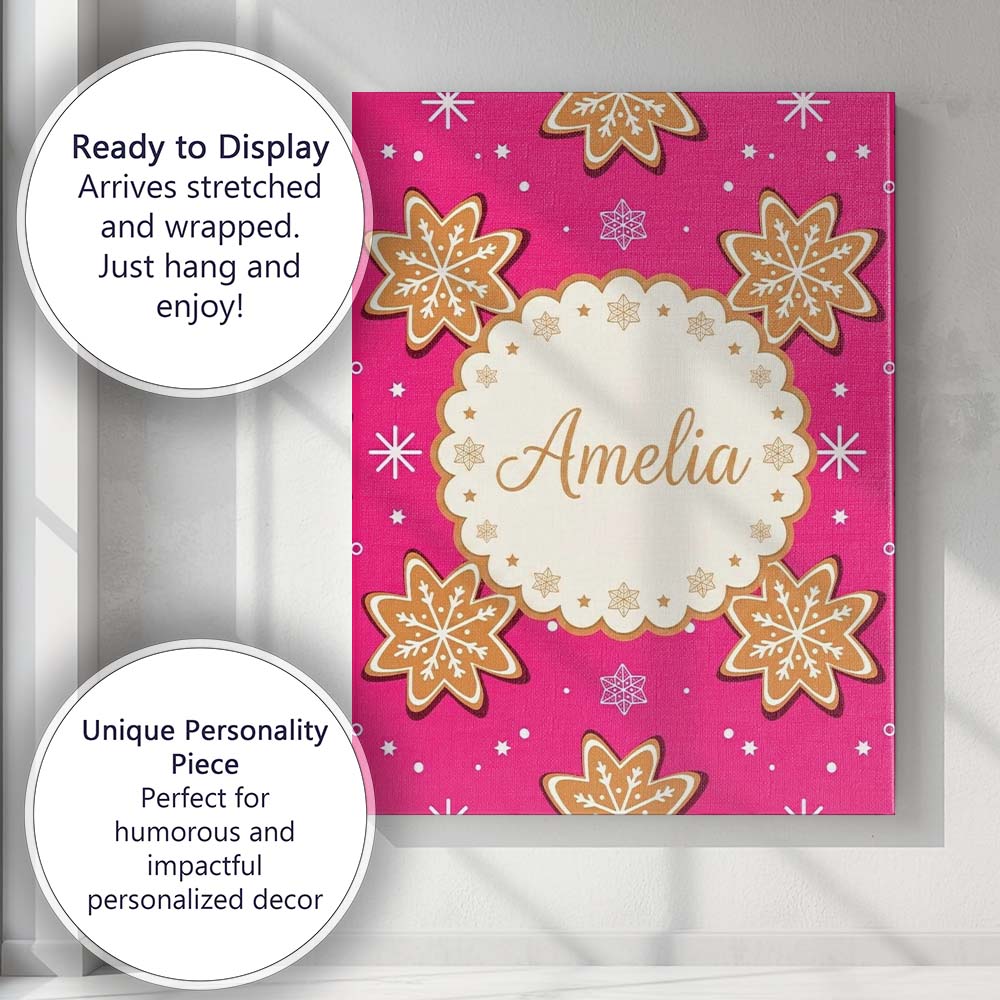 Personalised Name Gingerbread Snowflake Custom Modern Room Accent Elegant Feature Canvas Wall Art Print Decor Picture Ready to Hang