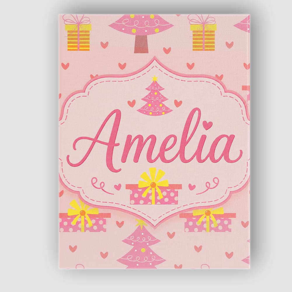 Personalised Name Cute Pink Christmas Tree Custom Unique Gift Idea Elegant Feature Canvas Wall Art Print Decor Picture Ready to Hang
