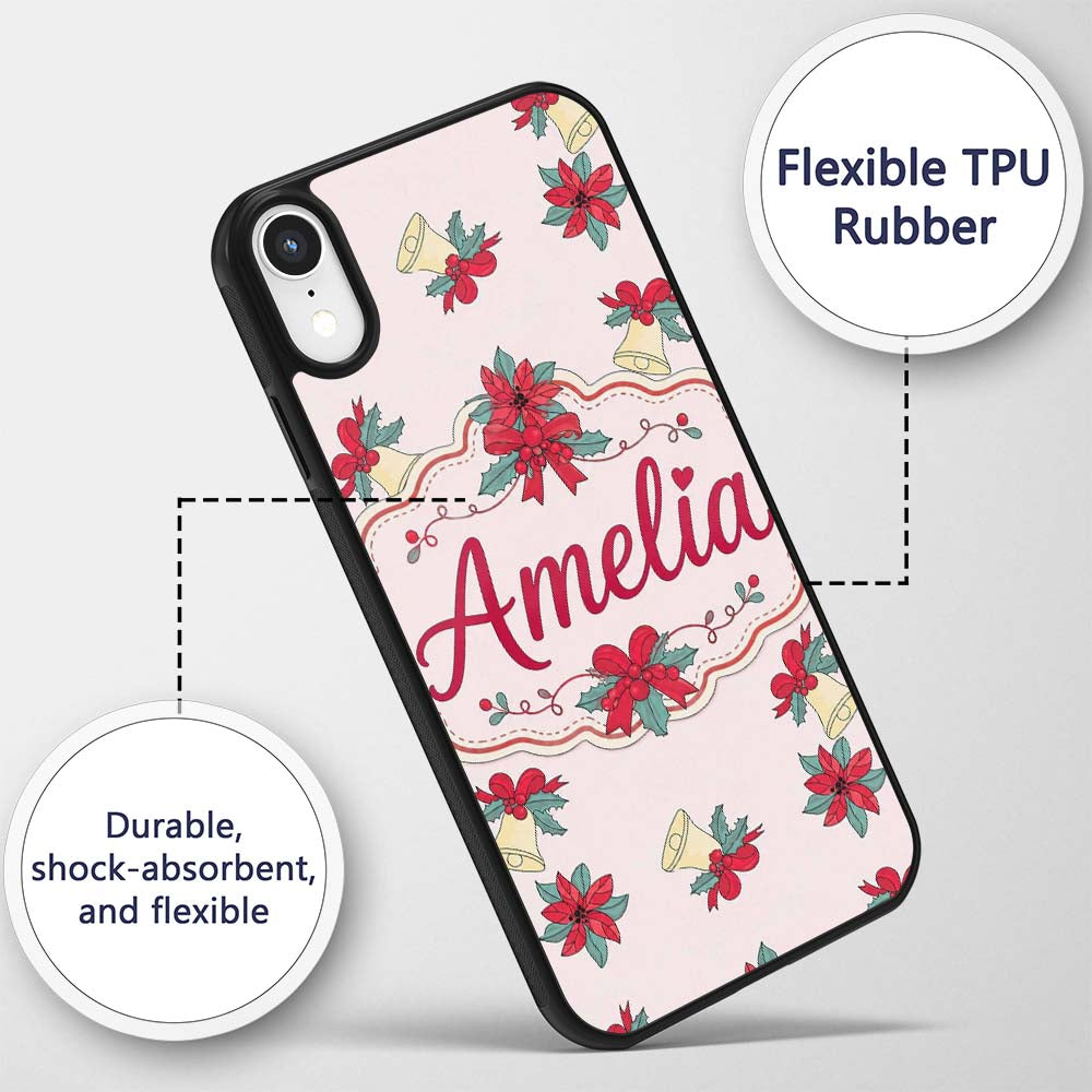 Poinsettia Flower Bell Holly Christmas Seamless Custom Name Protective Phone Case Mobile Cover Durable Everyday Smartphone Shock Resistant