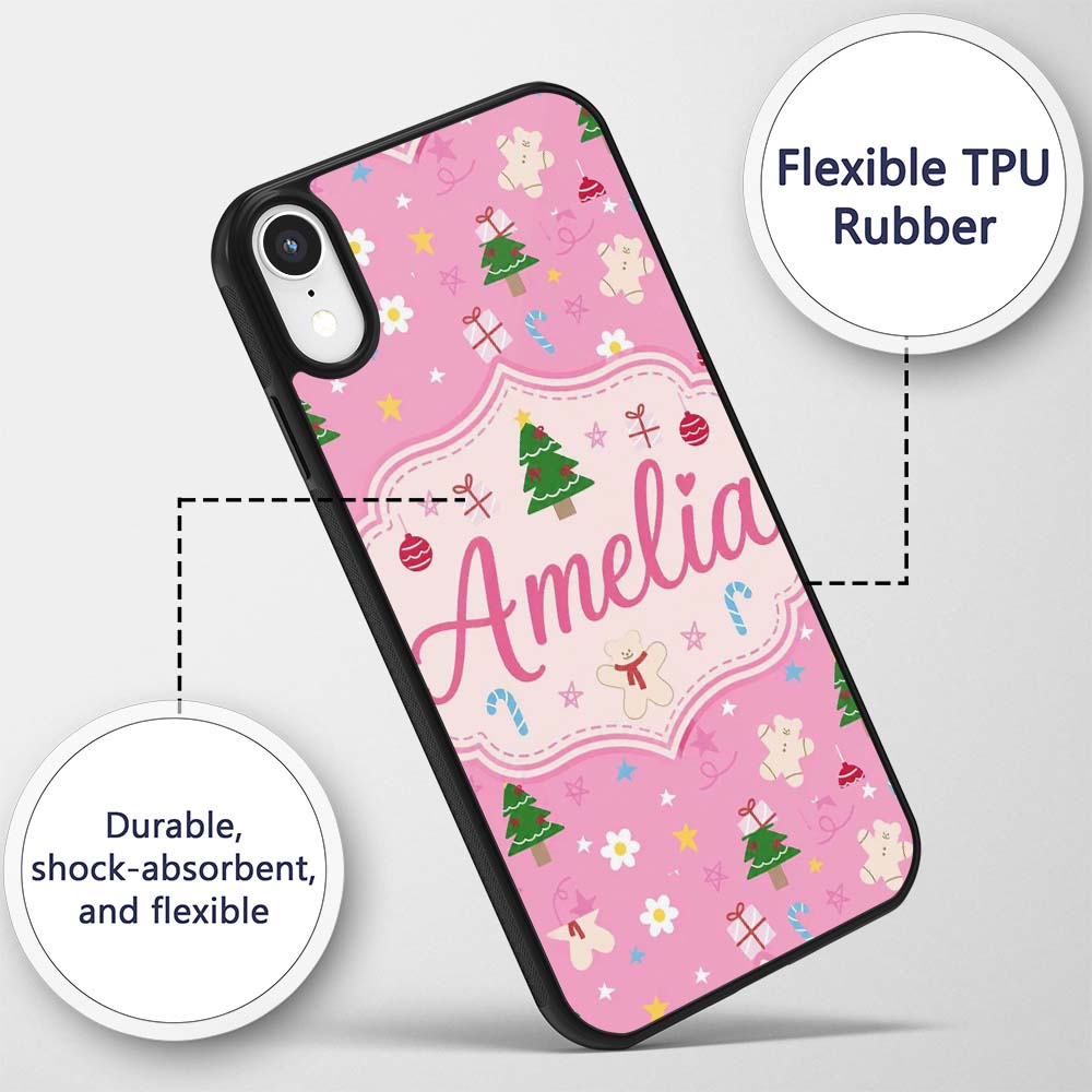 Cute Christmas Tree Gingerbread Cookie Candy Cane Custom Name Protective Phone Case Mobile Cover Durable Everyday Smartphone Shock Resistant